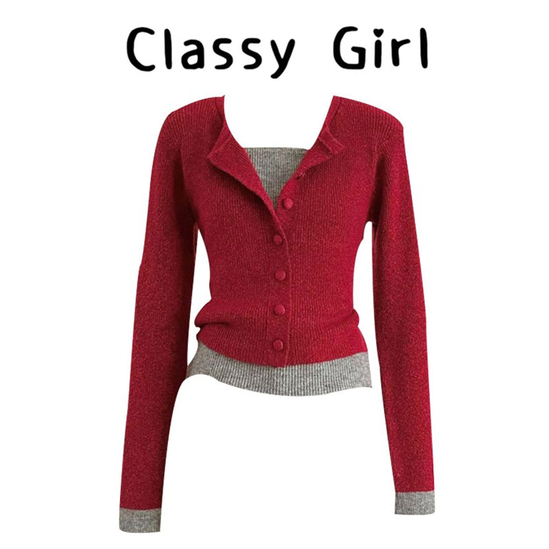 韩国东大门2025冬季新款洋气百搭显瘦气质撞色假两件针织衫毛衣女,女装/女士精品,大码内搭,淘宝优惠券,粉丝福利购,淘宝优惠卷