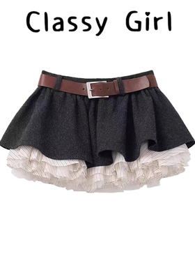 【露思同款】超好看层次感灰色网纱拼接气质蛋糕裙小个子显高短裙