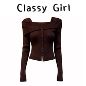 温斯顿艺术生温柔层次美一字肩针织毛衣上衣打底衫 Classy girl