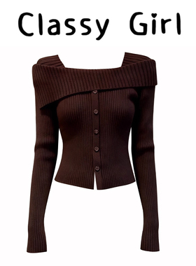 Classy girl 温斯顿艺术生温柔层次美一字肩针织毛衣上衣打底衫