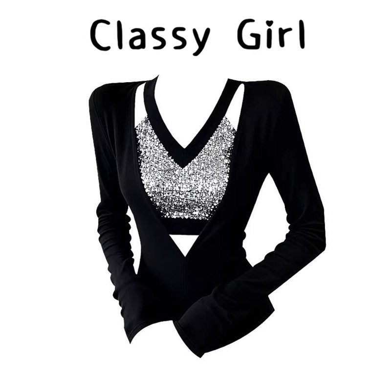 秋冬甜辣妹镂空正肩亮片v领磨毛加绒打底衫女内搭显瘦长袖t恤上衣,女装/女士精品,大码内搭,淘宝优惠券,粉丝福利购,淘宝优惠卷