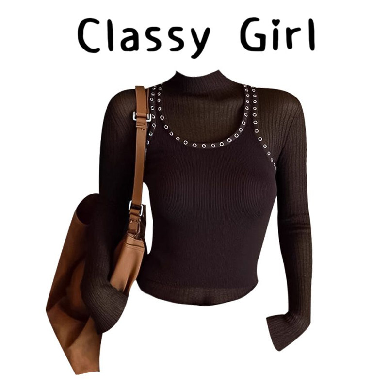 秋冬美拉德穿搭棕色针织马甲叠穿打底衫两件套女独特别致上衣套装,女装/女士精品,时尚套装,淘宝优惠券,粉丝福利购,淘宝优惠卷