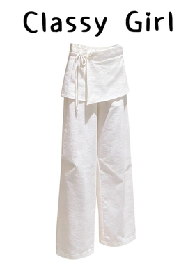 欧货2026新款时尚百搭显瘦阔腿裤宽松bf慵懒风白色屁帘休闲裤女春