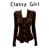 Classy 女秋冬收腰气质显瘦上衣 针织衫 girl 韩系V领系带针织长袖