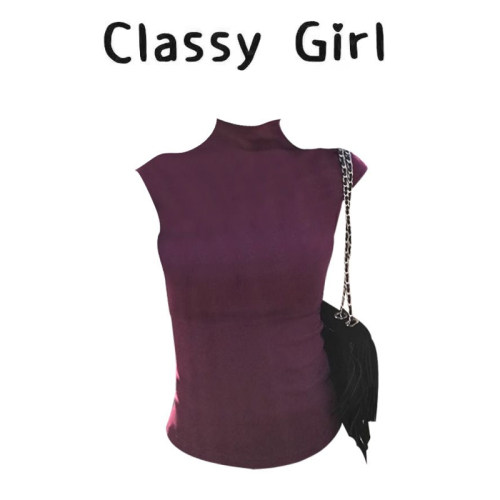 修身半高领背心针织短袖t恤夏