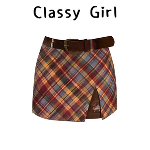 大码 秋冬显瘦短裙子 韩系圣诞节氛围感彩色格子百褶裙半身裙女新款