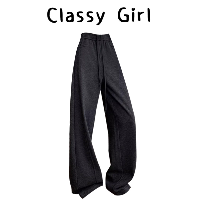 深灰色羊绒弯刀糯米裤女秋冬