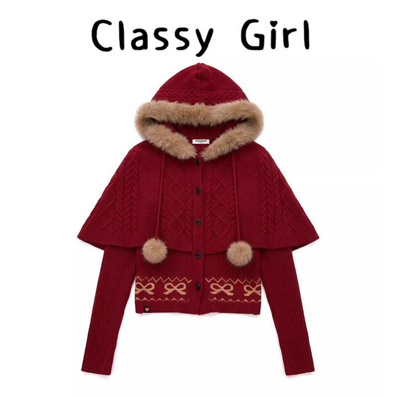 新年红色斗篷毛领连帽毛衣外套女秋冬季加厚修身收腰短款针织开衫,女装/女士精品,常规大码外套,淘宝优惠券,粉丝福利购,淘宝优惠卷