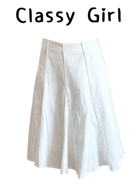 早秋白色鱼骨半身裙女夏季新款大码显瘦设计感A字百搭五分裙中裙