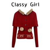 Classy 毛衣26年 甜美氛围感毛绒连帽斗篷绞花开衫 girl 圣诞新年款