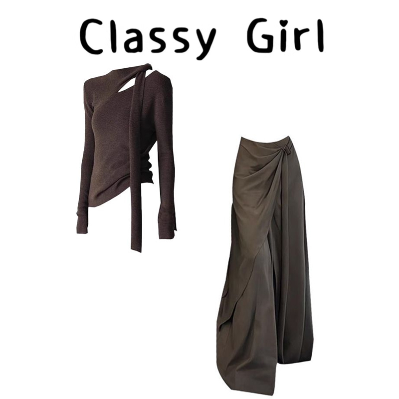 秋冬显瘦设计感针织衫长裤套装