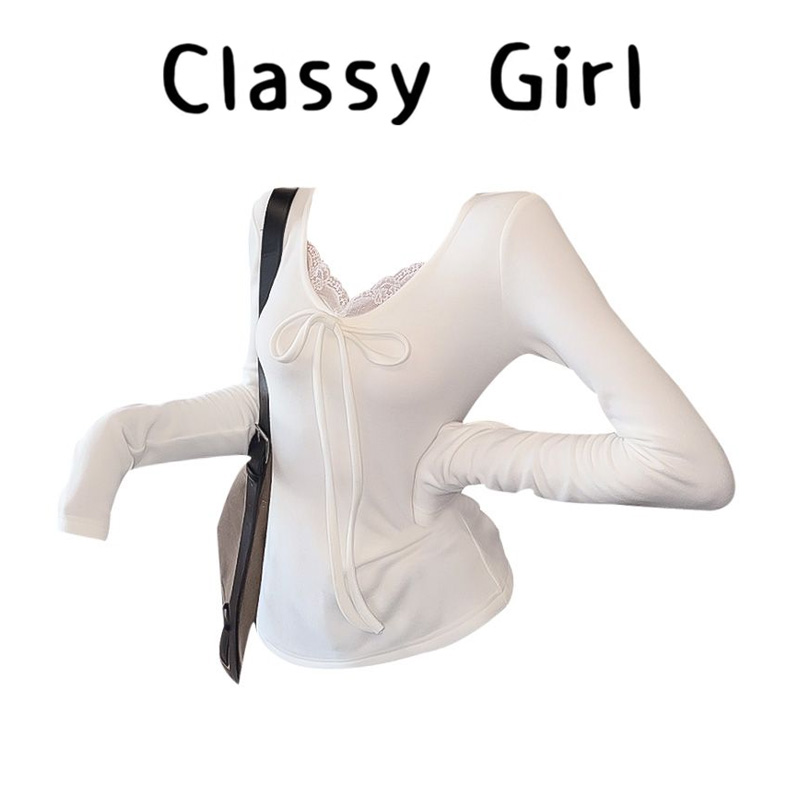 秋冬温柔风蕾丝拼接内搭修身上衣