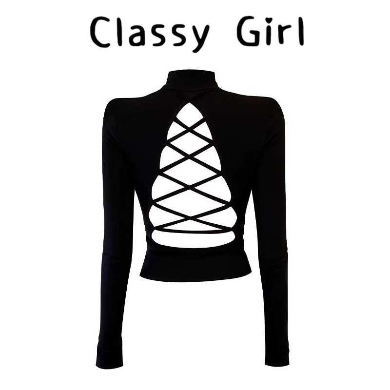 纯欲黑色绑带露背半高领长袖T恤女秋冬显身材内搭性感打底衫上衣,女装/女士精品,大码内搭,淘宝优惠券,粉丝福利购,淘宝优惠卷