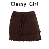 木耳边咖色针织半身裙子女秋冬季 2025新款 miu系穿搭小个子a字短裙