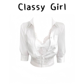 衬衫 女2025秋季 显瘦气质性感风时尚 收腰蕾丝修身 漏脐短款 别致上衣