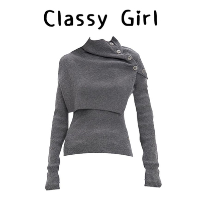 现货秋冬可拆卸披肩针织毛衣上衣