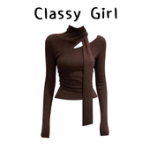 2026秋冬软糯慵懒风上衣小众不撞款 高级感超好看咖色系带针织衫 女