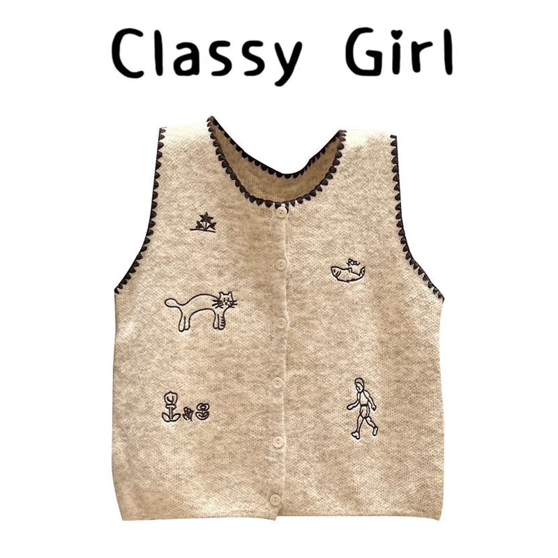 秋冬新款宽松显瘦针织马夹上衣