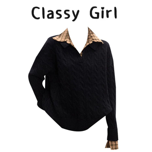 针织衫 韩系氛围感早秋气质上衣慵懒风假两件毛衣外套 女2025新款