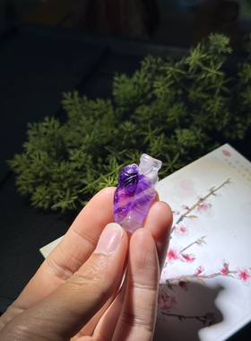 天然紫水晶金蝉报竹吊坠我老公雕刻的