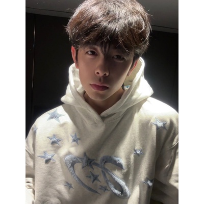 新款高街五角星毛绒刺绣卫衣男