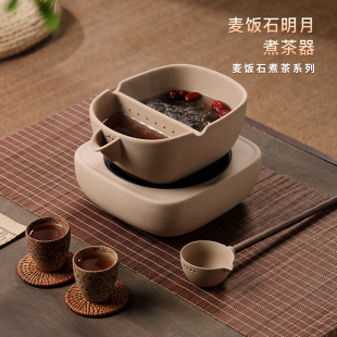 复古安化黑茶家用麦饭石煮茶器煮茶炉电陶炉 黑茶壶煮茶器陶瓷套装