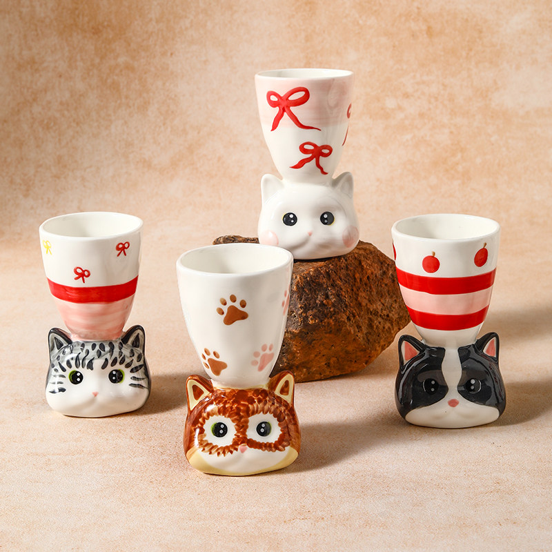 PKUK可爱杯子治愈猫咪手工陶瓷杯酒杯创意卡通圣诞新婚生日礼物