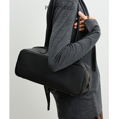 真皮长柄波士顿保龄球包女士手提包大容量法棍腋下包单肩包枕头包