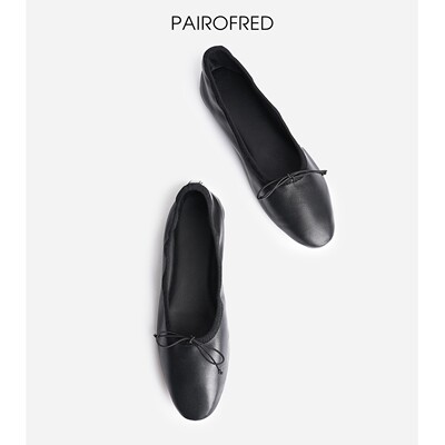 row风优雅平底浅口奶奶鞋复古软皮蝴蝶结芭蕾鞋柔软羊皮女鞋单鞋