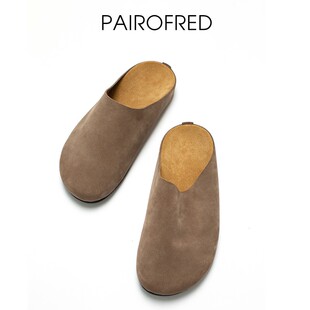 row风麂皮勃肯鞋厚底拖鞋女春夏穆勒鞋包头半拖真皮一脚蹬懒人鞋