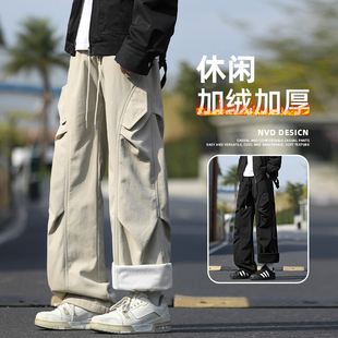 休闲裤 加绒加厚直筒长裤 男生2025新款 潮牌宽松直筒男士 子 冬季 工装