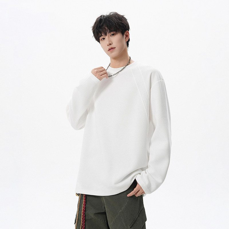 重磅长袖T恤男款秋季2025新款空气层宽松潮牌插肩袖圆领打底衫男