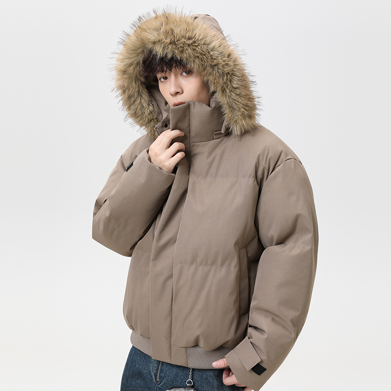 连帽短款棉服男冬季可拆卸毛领