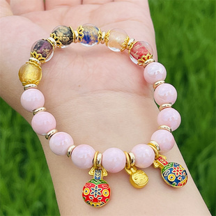 保真西藏扎基同款香灰琉璃五色彩瓷手串吞金兽多宝手链本命年男女