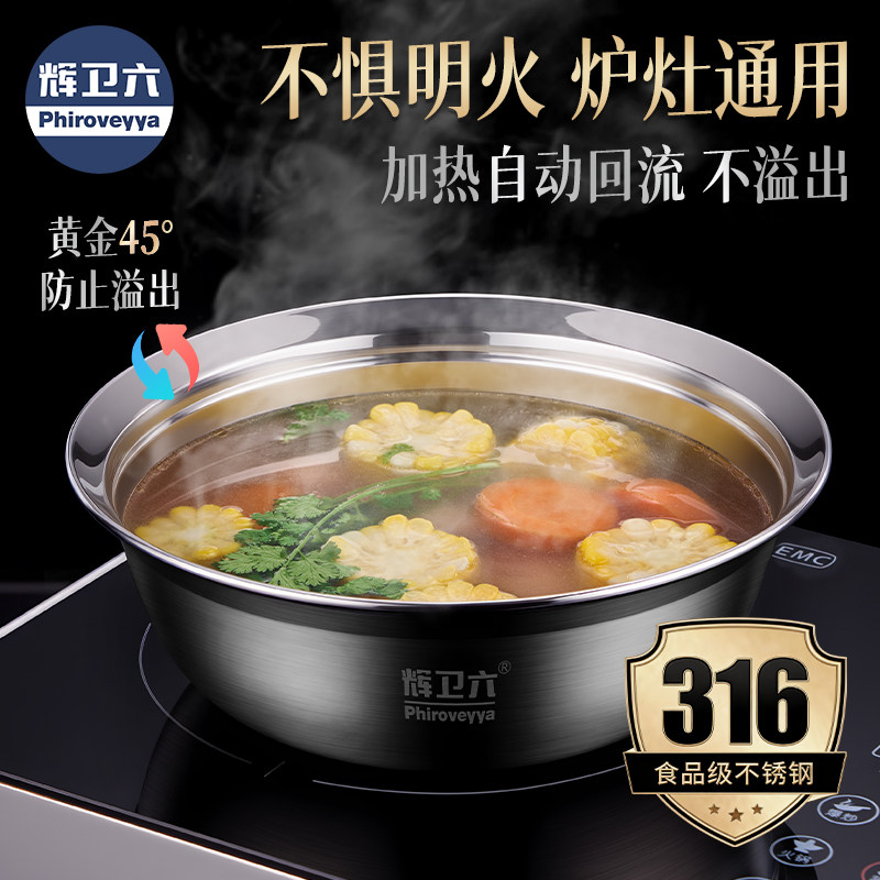 辉卫六316聚宝盆不锈钢防溢盆汤盆加厚洗菜耐热加深亮光可煮汤碗