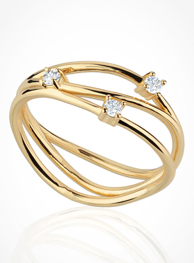 WOODS VOICE原创设计女士时尚轻奢小众镶钻银饰金色戒指 生日礼物