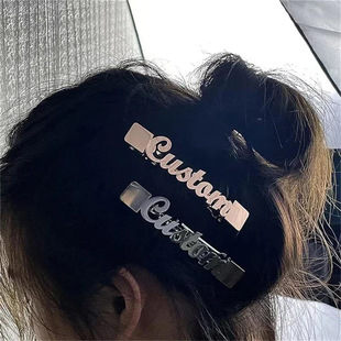 DIY来图订制女 定制英文名字碎发夹小众钛钢金属发饰时尚 时尚 个性