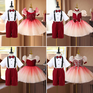 元旦儿童演出服男女童礼服幼儿园歌唱祖国红色表演服小学生合唱服