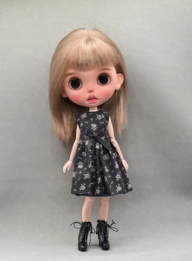 blythe小布衣服ob24 azone19关节体 芭可比儿手作黑色玫瑰裙