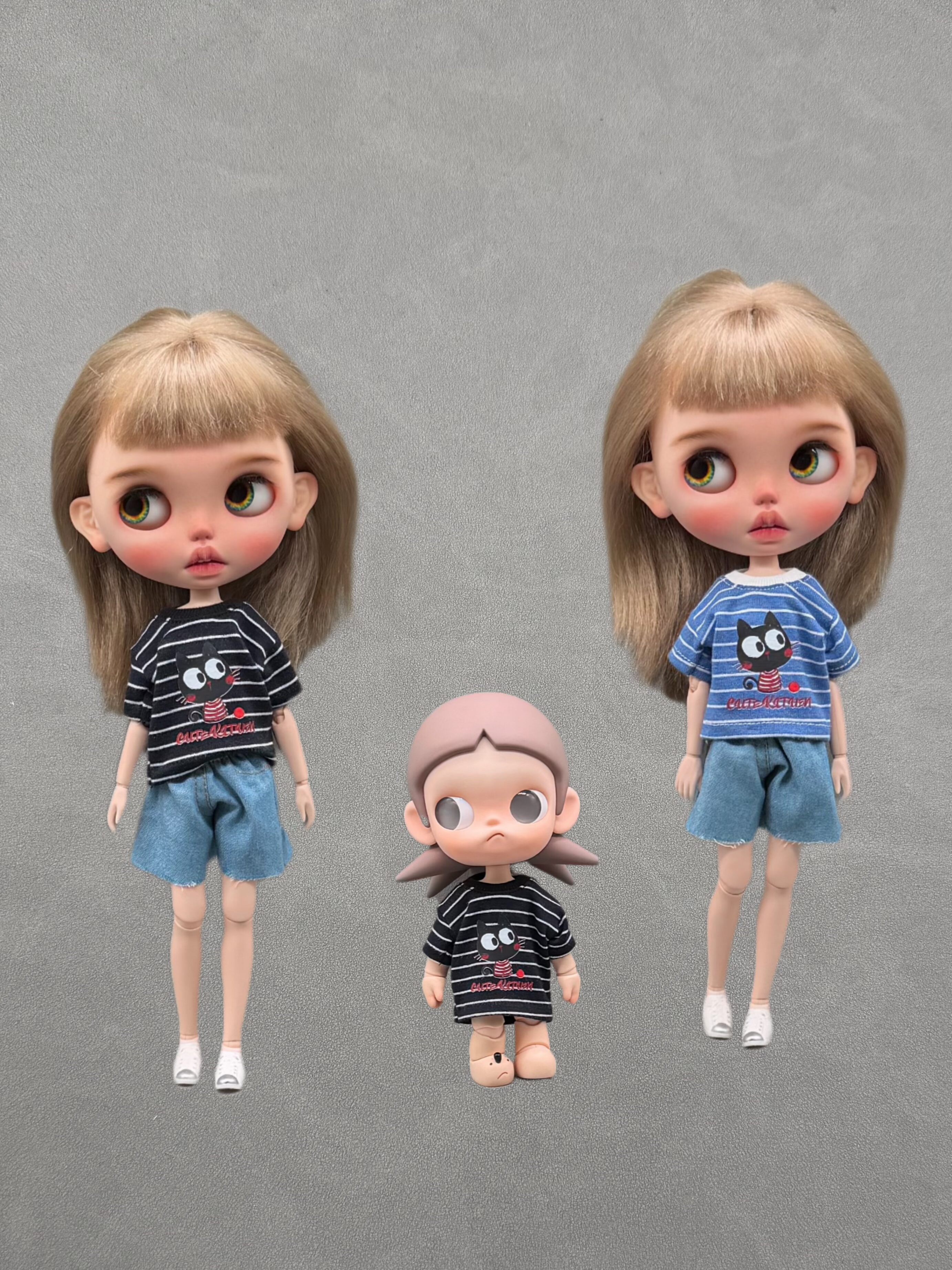 blythe小布娃娃ob24 芭可ob27素体 pp fr azone19关节体 条纹娃衣图片