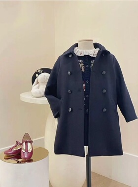 Choice.i Girl bp 女童藏黑色双排扣中长款绵羊毛大衣 外套