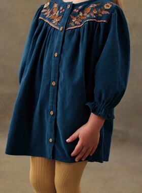 Choice.i Girl 女童25秋冬LM民族风刺绣连衣裙 花朵针织衫斗篷