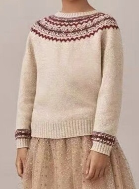 Choice.i Girl bp 女童法单费尔岛羊毛针织衫 烫钻提花毛衣