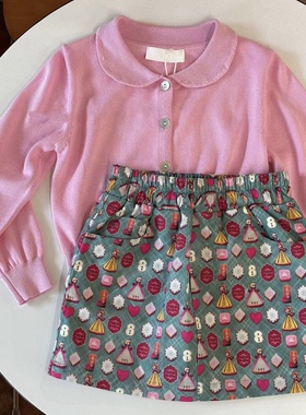 Choice.i Girl 女童儿童粉色针织开衫 卡通印花半裙 两件套套装