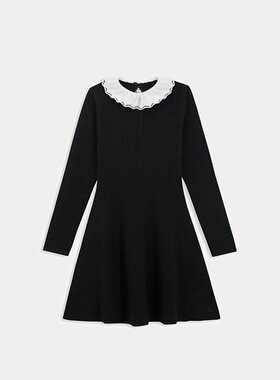 Choice.i Girl bp 女童棉羊毛经典荷叶领小黑裙 长袖针织连衣裙