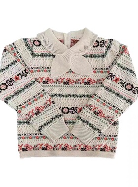 Choice.i Girl 儿童女童 撞色条纹毛衣 浅粉毛衣 桃心领结针织衫