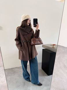 咖色可脱卸披肩斗篷款双面羊绒大衣2025秋冬新款宽松显瘦羊毛外套