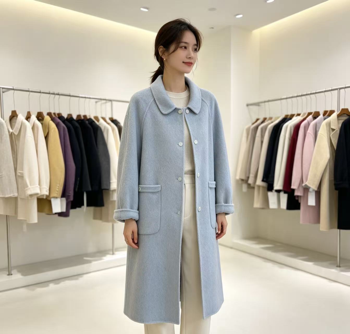 韩系娃娃领双面羊毛大衣女中长款2026秋冬新款宽松显瘦简毛呢外套