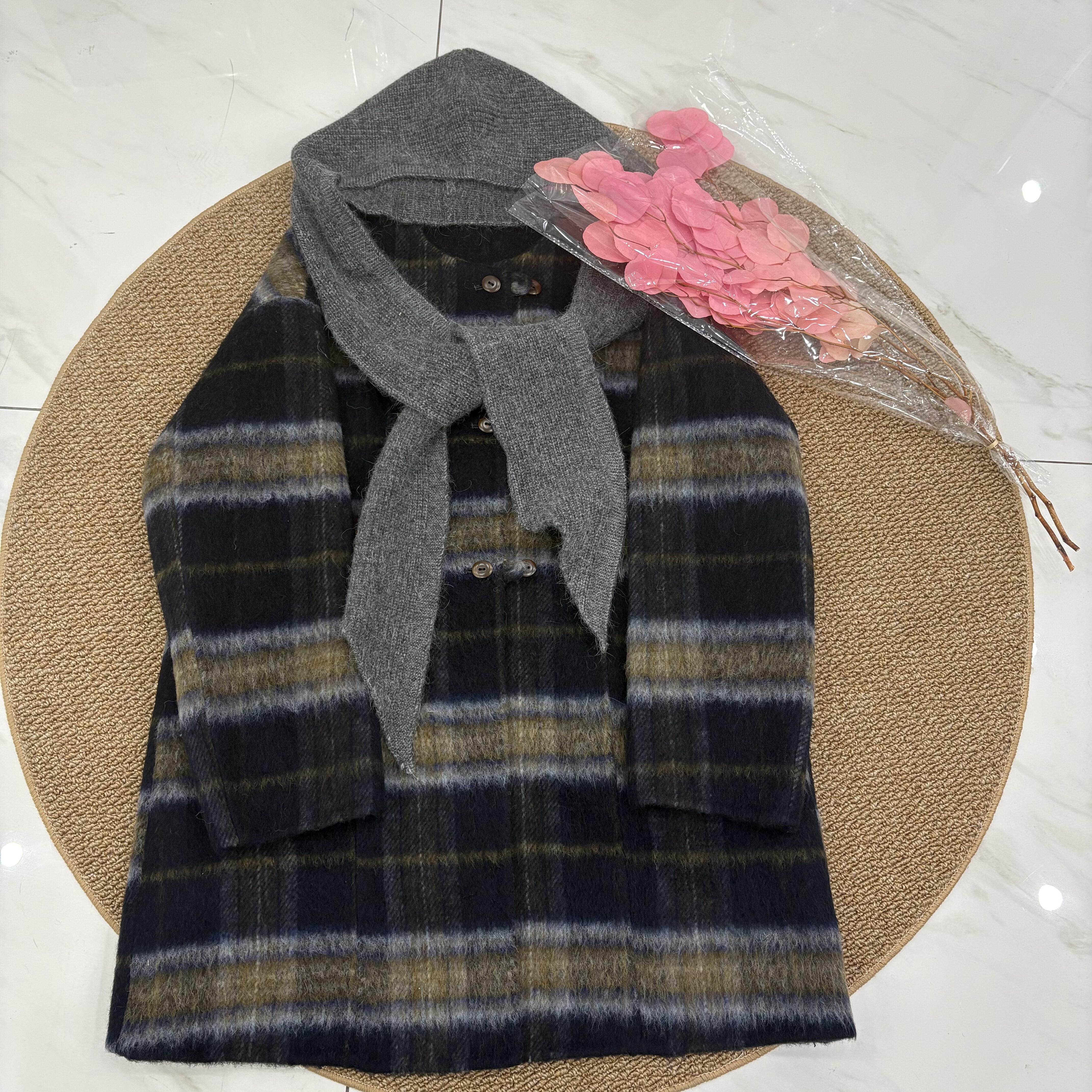 韩版双面羊绒大衣黄格25秋冬新款圆领针织披肩中长款宽松羊毛外套,女装/女士精品,毛呢外套,淘宝优惠券,粉丝福利购,淘宝优惠卷