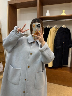 韩版双面羊绒大衣长款女25秋冬新款娃娃领宽松显瘦小个子羊毛外套
